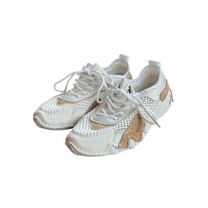 White and Tan Mesh Sneakers
